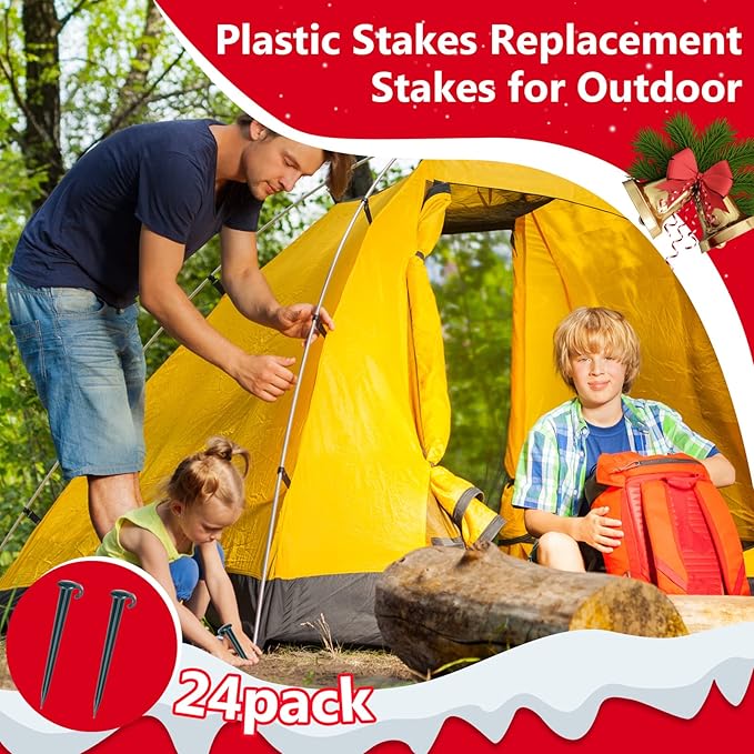 Vicenpal 24 Pcs 7 Inch Plastic Yard Stakes Inflatables Heavy Duty Plastic Garden Stakes for Tent Ground Replacement Outdoor Fence Lawn Pegs Landscape Staples Halloween Christmas Decorations (Green)