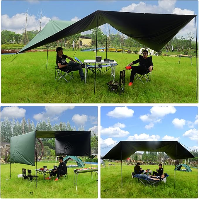 Wind Tour Portable Multifunctional Tent Footprint Traveling Awning Backpacking Tarp Rain Fly Waterproof Shelter Outdoor Camping Sun Shelter for Hiking, Beach (Green-177236 in)