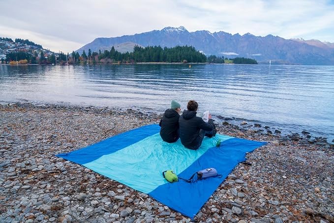 WEKAPO Beach Blanket Sandproof Waterproof, Extra Large Beach Mat, Oversized & Compact Sand Free Mat Quick Drying, Lightweight & Durable with Stakes & Corner Pockets