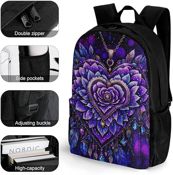 Rucksack Polyester Anti-Theft Multipurpose Fantasy Rose Art Carry On Bag Large Capacity Travel and Sport Backpack Rucksack With Smooth Zippers