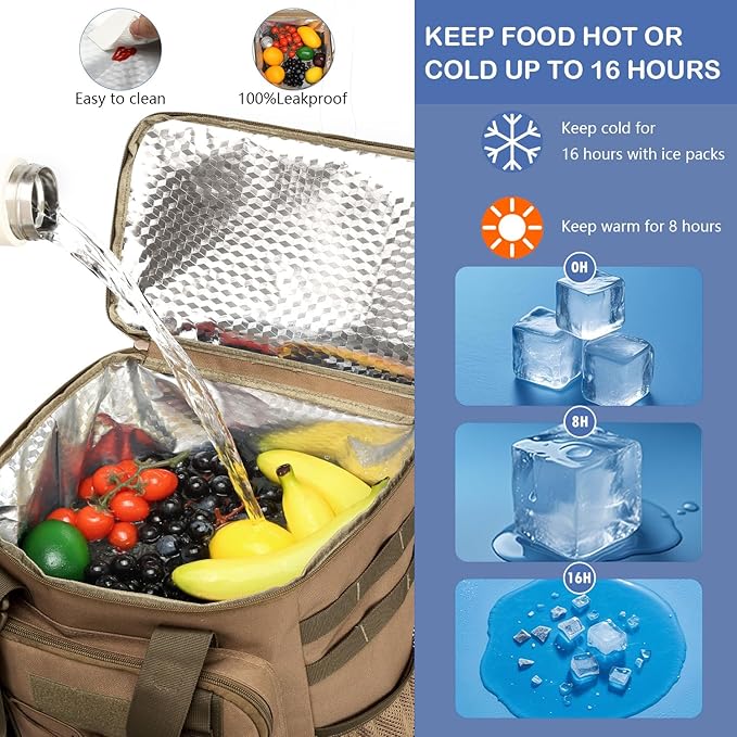 Tactical Cooler Backpack - 42 Cans Backpack Coolers Insulated Leak Proof for Men Adults, Soft Cooler Insulated Backpack for Lunch, Work, Camping, Hiking, Picnic, Beach & Travel