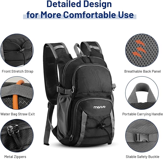 MOSISO 10L Lightweight Hiking Daypack Small Packable Hiking Backpack for Men Women, Casual Foldable Day Pack Shoulder Bag with 2 Front Pocket for Travel Camping Outdoor, Black