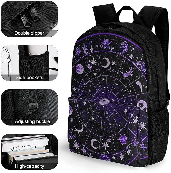Supdreamc Polyester Daypack Backpack for Sports Travel Running, Big Capacity Anti-Theft Multipurpose Carry On Bag, Zodiac Colorful Constellation Galaxy Art Laptop Book Bag Rucksack