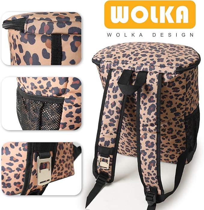 Wolka Cooler Backpack 30 Cans,Portable Backpack Coolers Insulated Leak Proof,Waterproof Soft Sided Cooler Bag for Travel,Beach,Camping,Picnic,Lunch Backpack for Women (Brown Leopard)