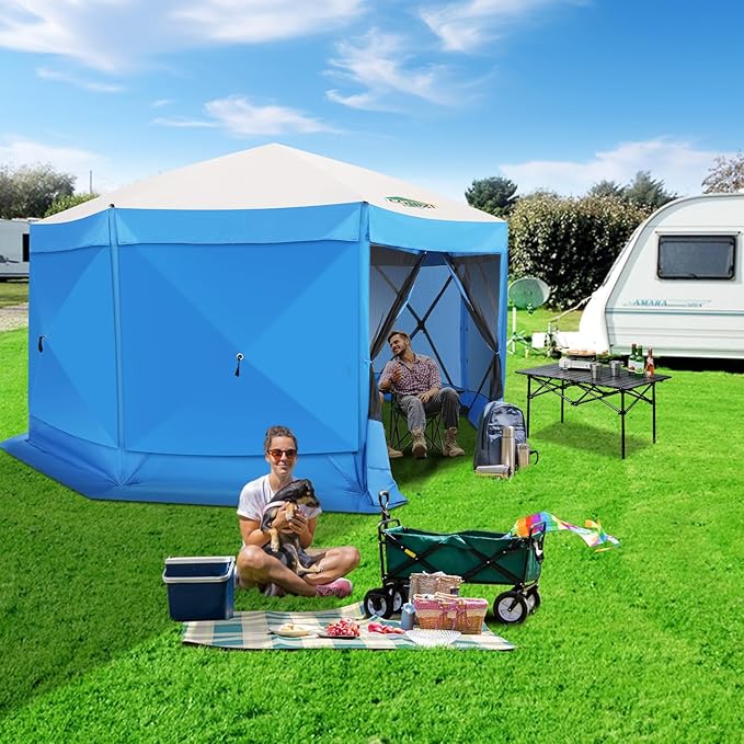 COBIZI 15x15 FT Pop Up Gazebo - Canopy Tent, Large Gazebos On Clearance with Sidewalls, Screened in Gazebo,carpas para Patio,Portable Screen Tents for 12-15 Persons Outdoor Camping, Backyard, Blue