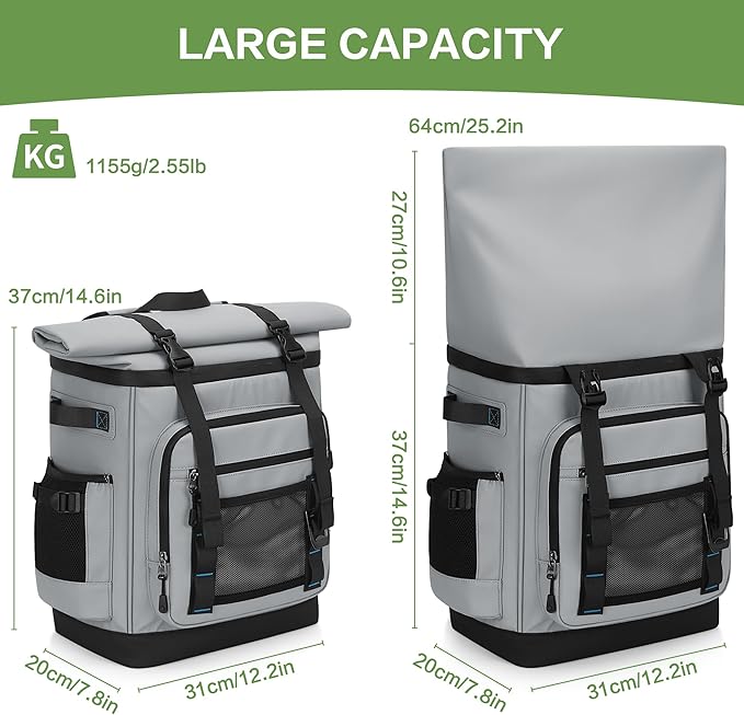Insulated Cooler Backpack, 40L Expandable Leakproof Waterproof, Dual Compartments (23L+17L) with Expandable Upper Section, Portable for Beach Camping Picnic Travel