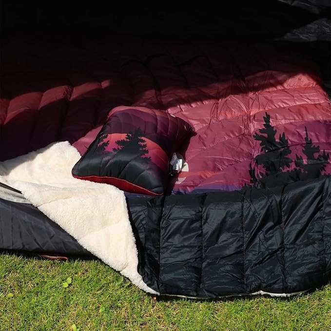 Outdoor Camping Blanket,Warm Thick Camp Blankets with Sherpa Lining Soft Fleece Camping Blanket Puffy Camping Quilt for Cold Weather Traveling, Stadium, Hiking, Picnics