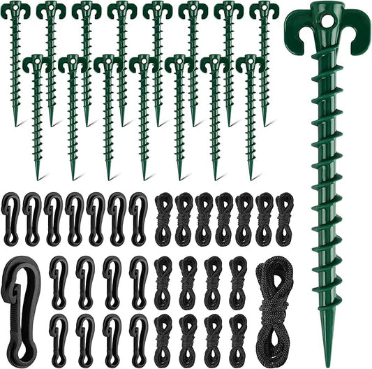 48 Pieces Plastic Inflatable Stakes Set Plastic Tent Stakes with Hooks & Ropes Camping Stakes Duty Tent Pegs for Halloween Christmas Yard Inflatables Sturdy Tent Canopy Stake (Green)