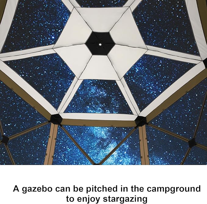 COBIZI 12x12 FT Pop Up Canopy Stargazing Tent, Gazebos On Clearance with Removable Roof,Instant Screened in Gazebo, Screen Tents Portable carpas para Patio for Outdoor Camping,Backyard, Garden, Brown