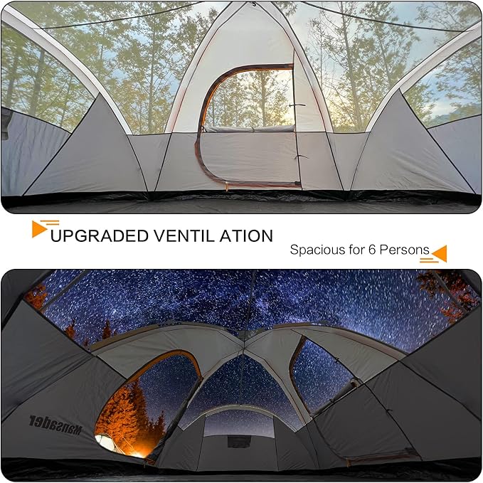 6 Person Family Camping Tent,Waterproof Windproof with Top Rainfly,Easy Set Up,Pop Up Tent for Outdoor Camping Hiking Trave