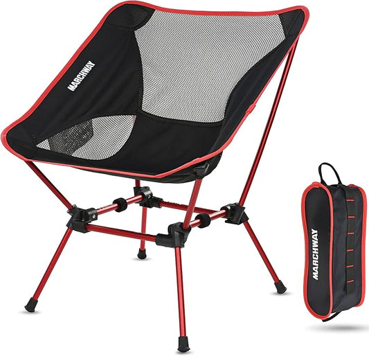 MARCHWAY Ultralight Folding Camping Chair, Heavy Duty Portable Compact for Outdoor Camp, Travel, Beach, Picnic, Festival, Hiking, Lightweight Backpacking (Red)