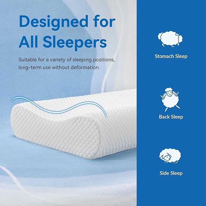 AM AEROMAX 26" Queen Size Contour Memory Foam Pillow, Cervical Pillow for Neck Pain Relief, Neck Orthopedic Sleeping Pillows for Side, Back and Stomach Sleepers