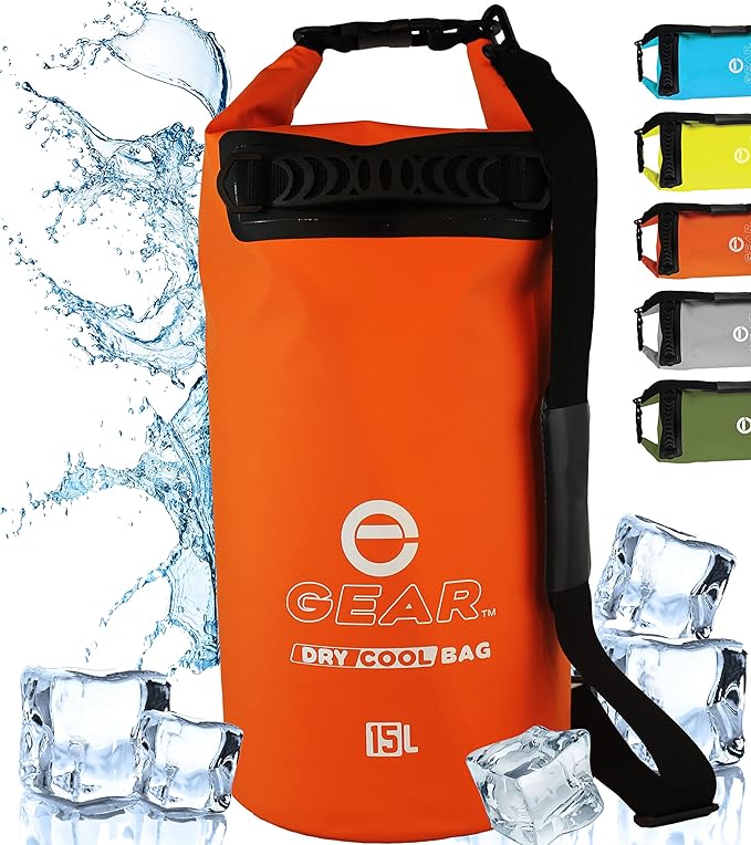 Enthusiast Gear Floating Cooler Bag Roll Top Insulated Dry Backpack – Leak Proof, Collapsible, Waterproof Cooler with Padded Shoulder Strap - Perfect for Kayaking Fishing Beach Hiking -15L