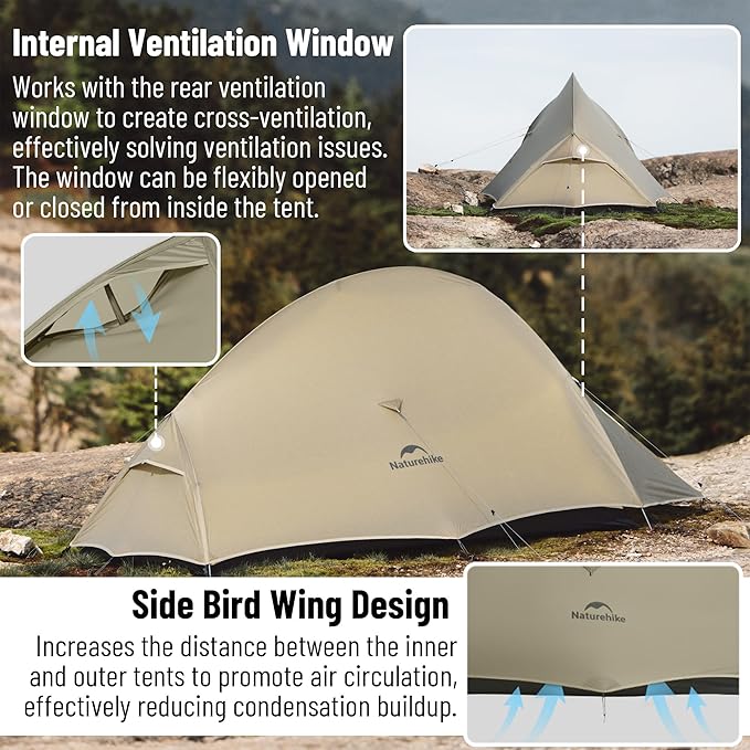 Naturehike Cloud up Pro Camping Tent, 1/2/3 Person Ultralight Tents, 3 Season Backpacking Tent, Waterproof for One Man, Self-Standing Easy Setup for Cycling, Outdoor Camp