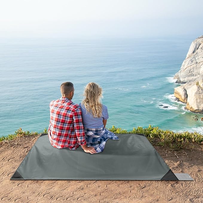 Odoland Beach Blanket Picnic Blanket, 43" x 63" SandProof Waterproof Outdoor Pocket Blanket with Portable Bag, Foldable Lightweight Sand Free Quick Drying Beach Mat for Hiking Camping Travel, Grey