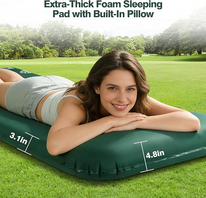 Self Inflating Sleeping Pad with Electric Pump, 3.15" Ultra-Thick Memory Foam Sleeping Mat with Pillow, 4-Season Camping Mattress with Pillow for Tent Car Travel