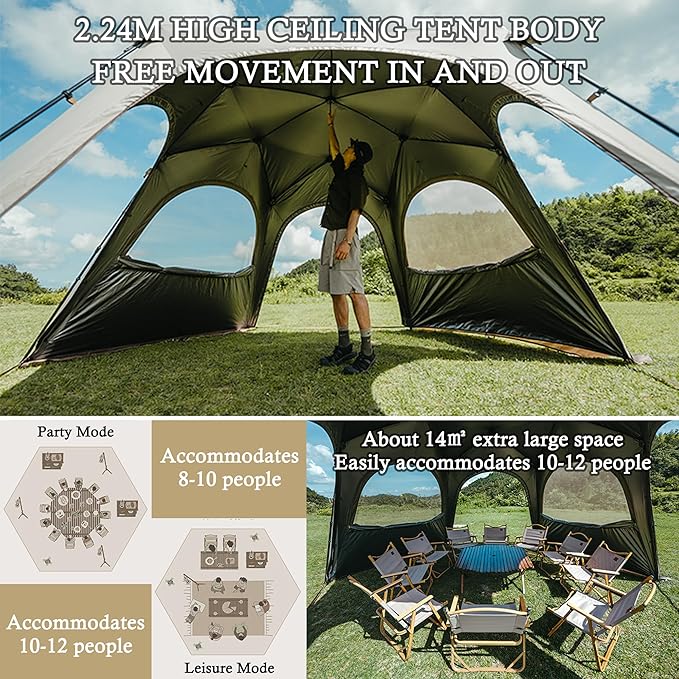 Naturehike Quarter/Hexagonal Camping Tent Canopy Sun Shade,Outdoor Tent for Camping,Fishing,Picnics, Canopy Available with Ground Cloth,Door Curtains (Ground Sheet, Hex)