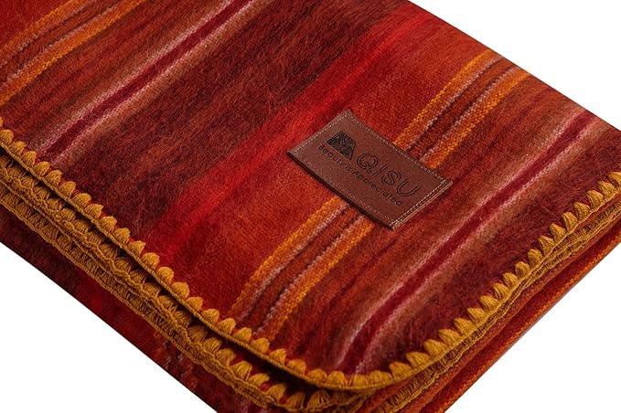 QISU Alpaca Wool Blanket Throw | Large, Beautiful, Warm, Variegated | 85 x 65 inches | Ultra-Soft, Hypoallergenic and Breathable | Non-Itchy or Scratchy Fabric (Pink/Red Variegated)