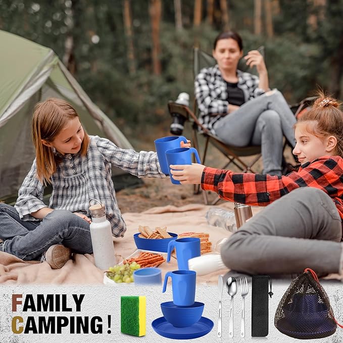 Scout Camping Mess Kit for 1 Person Boy Scout Dishes Set Girl Scout Mess Kit with Mesh Bag Reusable Light Weight Eating Utensils Plastic Camping Cutlery Set for Travel Camp