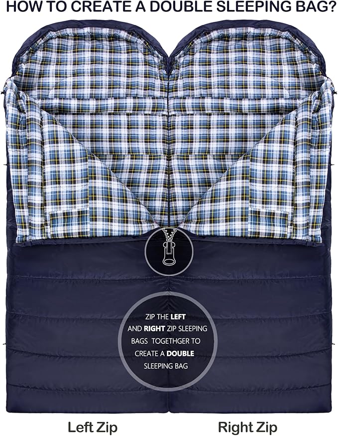 Cold Weather Sleeping Bag 100% Cotton Flannel XXL for Adults Big and Tall,Free Compression Sack