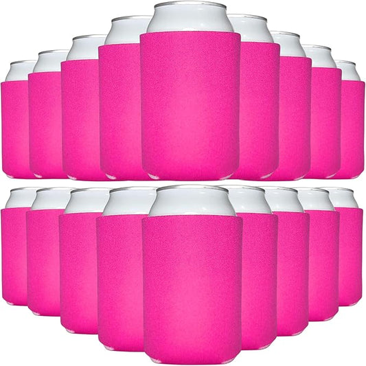 TahoeBay Blank Beer Can Cooler Sleeves (25-Pack) Bulk Sublimation Blanks for Vinyl Plain Soft Foam Can Sleeves Coolers for Soda Cans & Bottles Black, White, Assorted Solid Color (Raspberry)