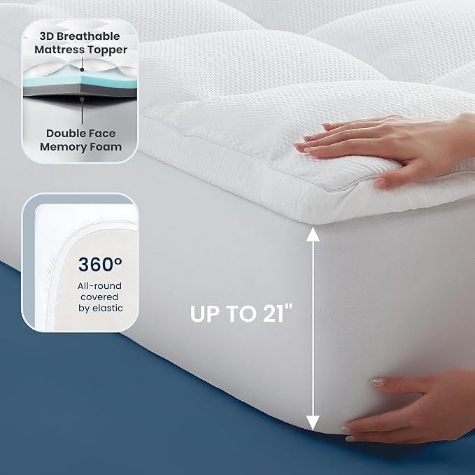 SLEEP ZONE 4 Inch Twin Mattress Topper, Dual Layer 2'' Gel Memory Foam + 2'' Breathable Fluffy Waterproof Removable Cool Pillow top Pad for Back Pain, Comfort Support, White