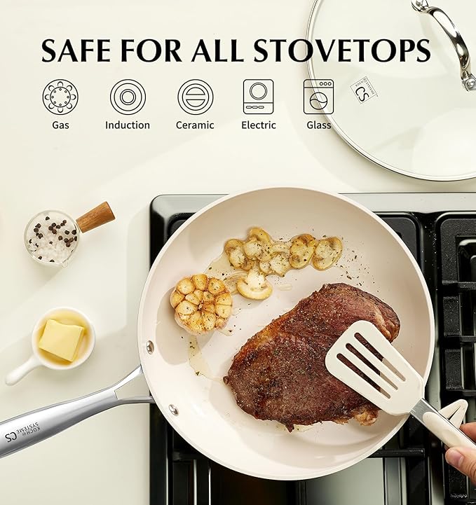 KOCH SYSTEME CS Nonstick Frying Pan Skillet, 8 Inch Non Stick Skillet with Stay-Cool Stainless Steel Handle, Omelet Pan with Nonstick Ceramic Coating, PFOA Free, Dishwasher & Oven Safe, Blue