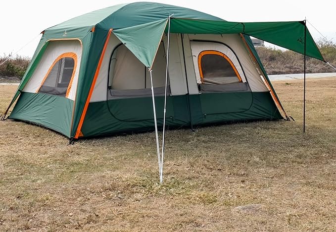 KTT Large Tent 6-8-10-12 Person,Family Cabin Tents,2 Rooms,2 Doors and 4 Windows with Mesh,Straight Wall,Waterproof,Double Layer,Big Tents for Outdoor,Picnic,Camping,Family Gathering