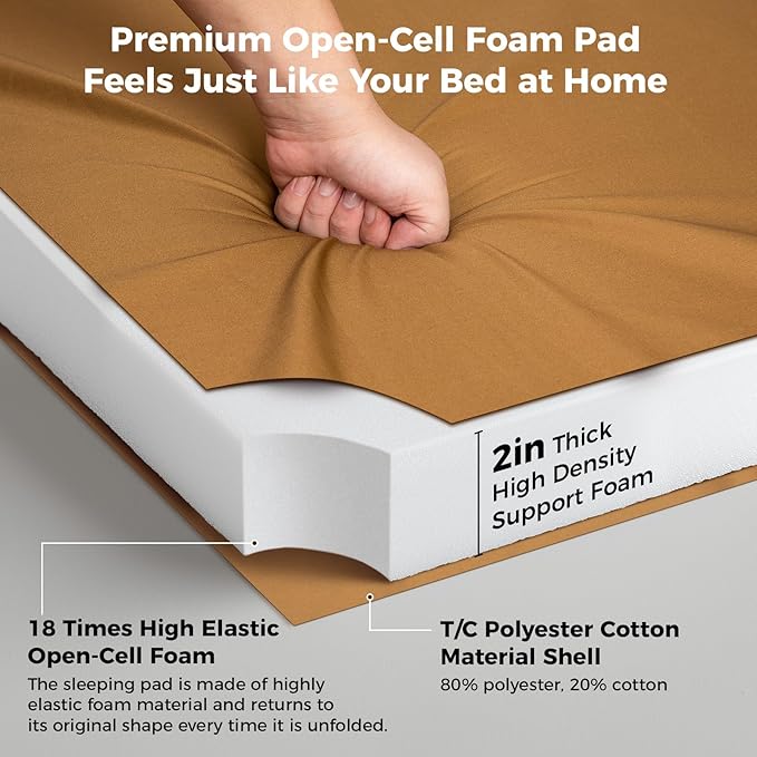 Kingcamp Comfort XXL Wide Perforated PU Foam Cot Mattress, Portable Roll Up Camping Mattress Cot Mat, Sleeping Mat with Roll Helper for Cot pad Travel Tuck Tent Floor Guest Sleepover