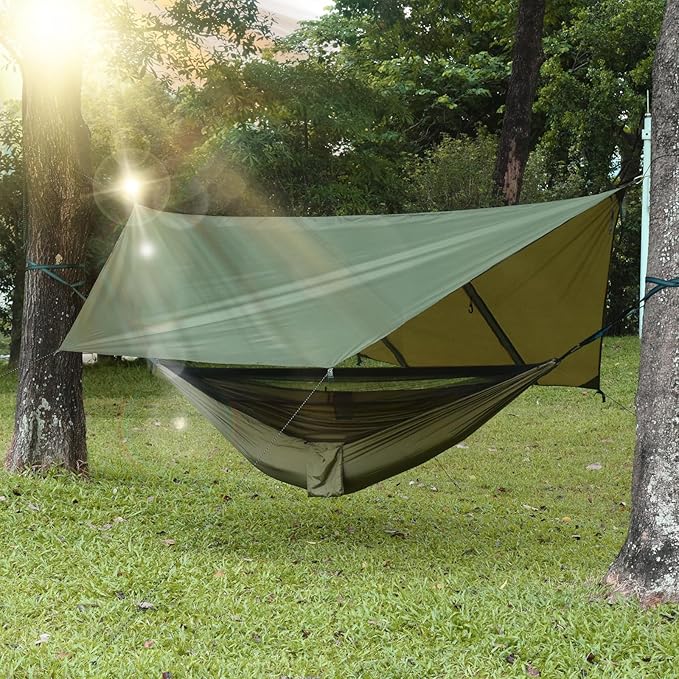 Hammock Rain Fly Tent Tarp Large Ultralight Camping Tarps Waterproof Portable Backpacking Multifunctional Rain Cover for Outdoor Hiking, Picnic, Hammock, Car, Backpacking,11.5x9.5ft