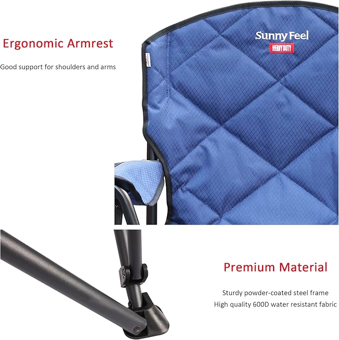 SUNNYFEEL XXL Oversized Camping Chair Heavy Duty 500 LBS for Big Tall People Above 6'4 Padded Portable Folding Sports Lawn Chairs with Armrest Cup Holder & Pocket for Outdoor/Travel/Picnic/Camp