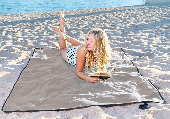 BRAWNTIDE Large Outdoor Waterproof Blanket - Extra Thick Fleece, Warm, Windproof, Sandproof, Quilted, 82" x 55", Ideal for Beaches, Picnics, Camping, Stadiums, Dogs, Car