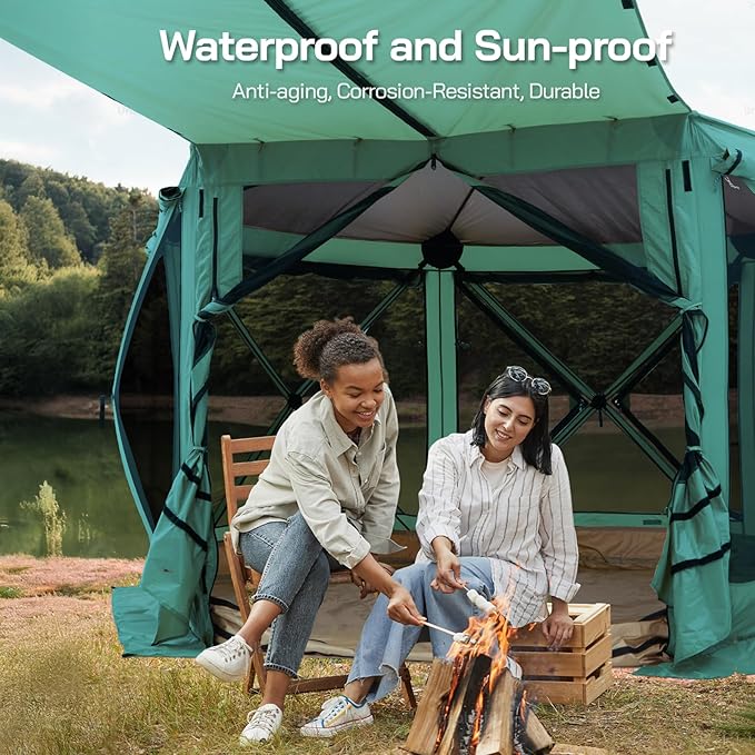 Pop up Gazebo with Ground Tarp Canopy Tents 12x12FT Screen House with Sidewalls Camping Gazebo with Awnings Waterproof Footprint