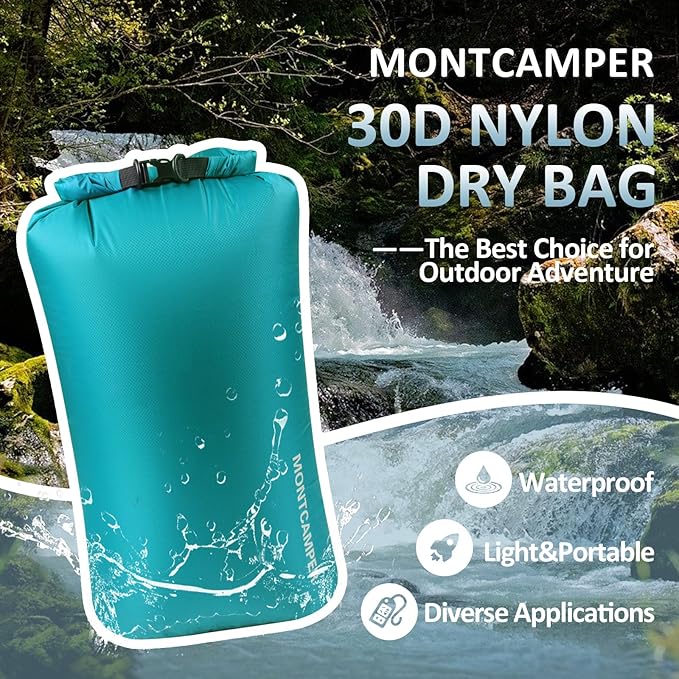 Waterproof Dry Bag 35L – 30D Nylon Roll Top Dry Sack with DWR & PU Coating, Lightweight Water-Resistant Storage for Kayaking, Camping, Hiking, Fishing & Beach (Turquoise Blue)