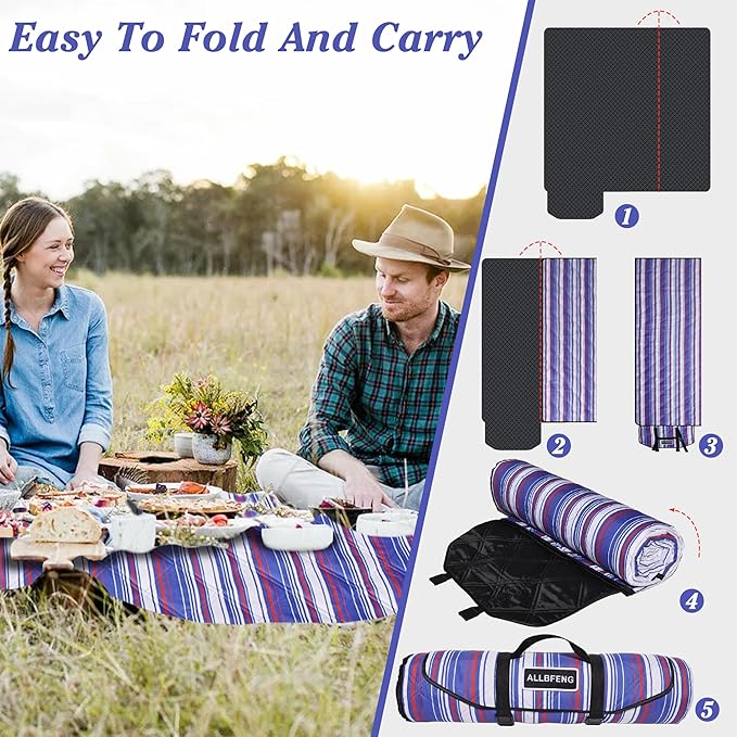 Large Picnic Mat, Outdoor Camping Mat, Tent Mate. Easy to Carry and Store, Water-Resistant, Dust-Proof Sand-Proof, Machine Washable. Thickened. For Picnics, Lawns, Concerts, Outdoor Adventures.
