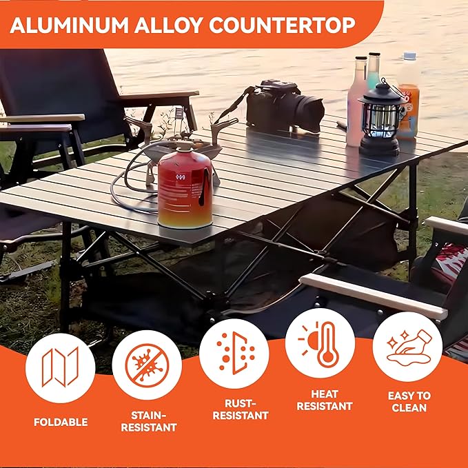 Ultralight Aluminum Foldable Camping Table - Portable Roll-Up Design with Carry Bag, for Indoor Outdoor Camping Beach Backyard BBQ Parties Picnic Patio