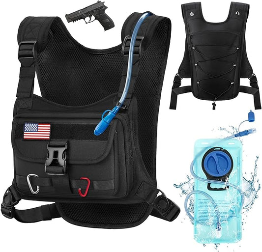 RAINSMORE Hydration Vest with 2L Water Bladder Lightweight Reflective Chest Pack for Cycling Hiking Adjustable Shoulder Strap for Men Women