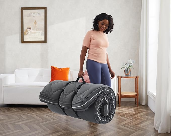 4Inch Narrow Twin Floor Mattress,3-Layer Structure Cot Mattress Topper,Gel Memory Foam,Removable Thickened Cover,Portable Roll Up Sleep Pad(75X30X4“)