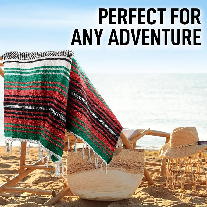 Hydration Nation Authentic Extra Large Mexican Blanket (70"x50") - Handwoven Yoga, Serape- Artisanal Falsa, Beach, Camping, Picnic, Outdoor - Storm Orange