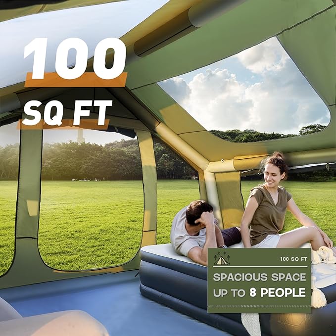 YOLENY 2/4/6 Person Inflatable Tents for Camping, Quick Setup in 2 Minutes with Hand Pump, Oxford Blow Up Tent with Skylight & Canopy, Spacious Cabin Tent for Family Camping & Hiking