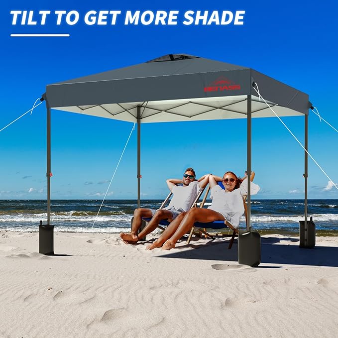 8x8 Pop Up Canopy, Easy Up Canopy Tent, Heavy Duty Tents for Parties, One Person Set Up Event Tent, Grey