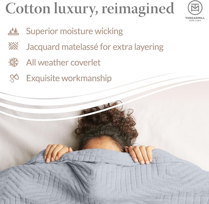 Threadmill Luxury Cotton Blankets for Queen Size Bed | All-Season 100% Cotton Queen Size Blanket | Aster Jacquard Cozy Lightweight, Soft Breathable Coverlet fits Full Size Bed, 90x92 | Scottish Grey