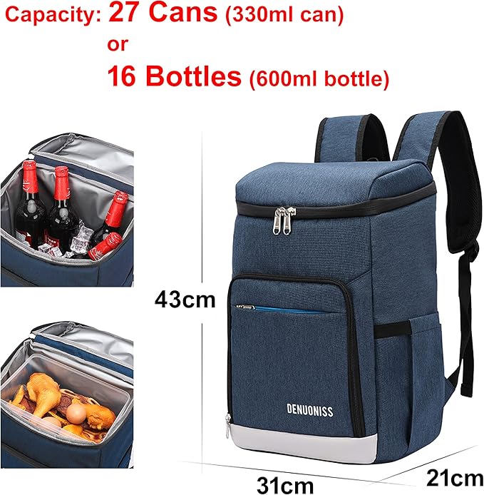 Insulated Cooler Backpack 27 Cans Lightweight Soft Bag Waterproof Leakproof for Outdoor Lunch, Picnic, Hiking, Camping, Beach, Travel, Trip