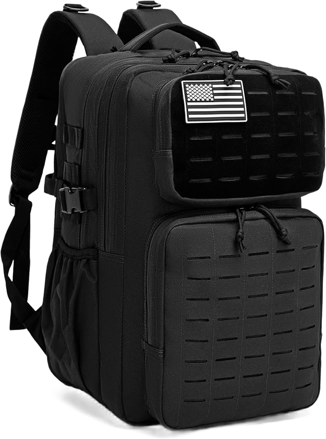Wotony Military Tactical Backpack for Men Waterproof Daypack 3 Day Assault Pack Laser-Cut MOLLE Webbing Design with Water Bottle Holder Black Small Tactical Assault Bag (Black, 35L)