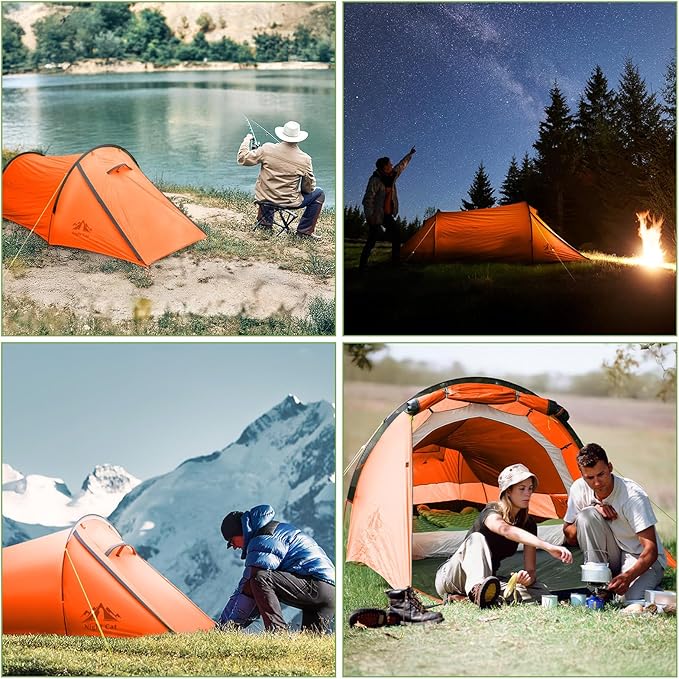 Night Cat Ultralight Tunnel Tent: Waterproof Lightweight Two People Backpacking Tent for Outdoor Camping Hiking Treeking with Double Layers Aluminum Poles and Footprint