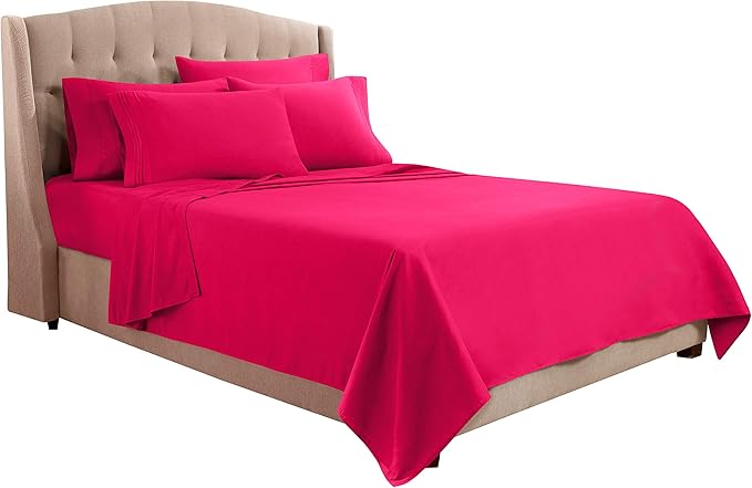 Clara Clark Twin Sheets, 5 Piece Set - Hotel Luxury Sheets for Twin Size Bed, Super Soft Bedding Set, Twin Size, Hot Pink