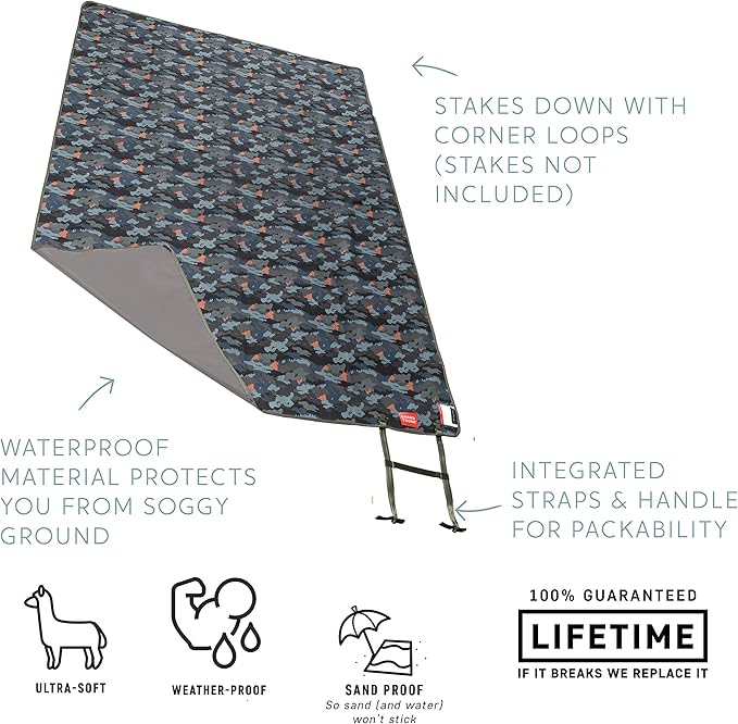 GRAND TRUNK Meadow Mat Large - Waterproof Outdoor Blanket for Picnic, Beach & Camping, Stakes Included (Urban Camo)