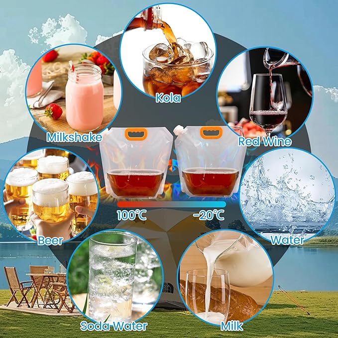 8 Pcs Water Container Bags,BPA Free No-Leak Foldable Plastic 1.3 Gallon Collapsible Water Container Bag for Alcohol Juice Seed Storage Camping Hiking Backpack Emergency Storage Jug