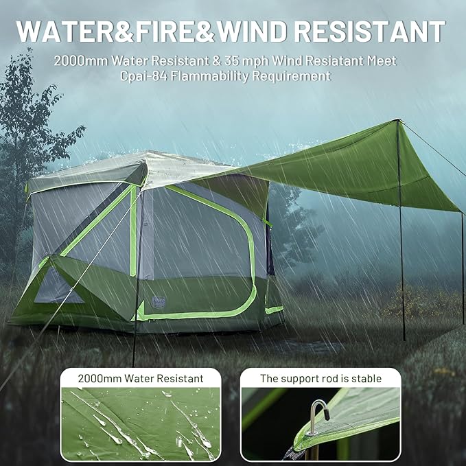 TIMBER RIDGE 4/6/8 Person Instant Pop Up Cabin Tent, Easy 60 Second Setup, Weather Resistant Camping Family Hub Tent with Rain Fly and Carry Bag for Outdoor Camping & Overlanding