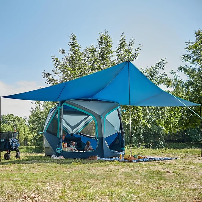 TIMBER RIDGE 4/6/8 Person Instant Pop Up Cabin Tent, Easy 60 Second Setup, Weather Resistant Camping Family Hub Tent with Rain Fly and Carry Bag for Outdoor Camping & Overlanding